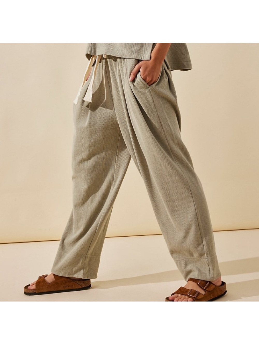 Free People Beach Day Tripper Ribbed Pleated Drawstring Pants Size Small